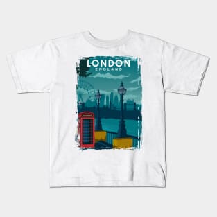 London Travel Poster with the skyline and more Kids T-Shirt